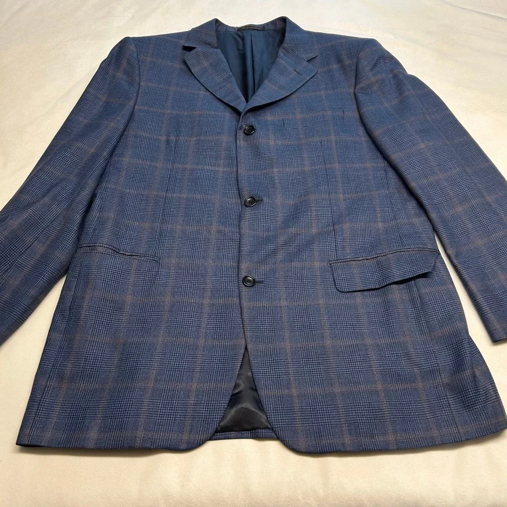 Trussini Boyds Philadelphia Mens 42R Blue Glen Plaid 100% Wool Blazer Italy